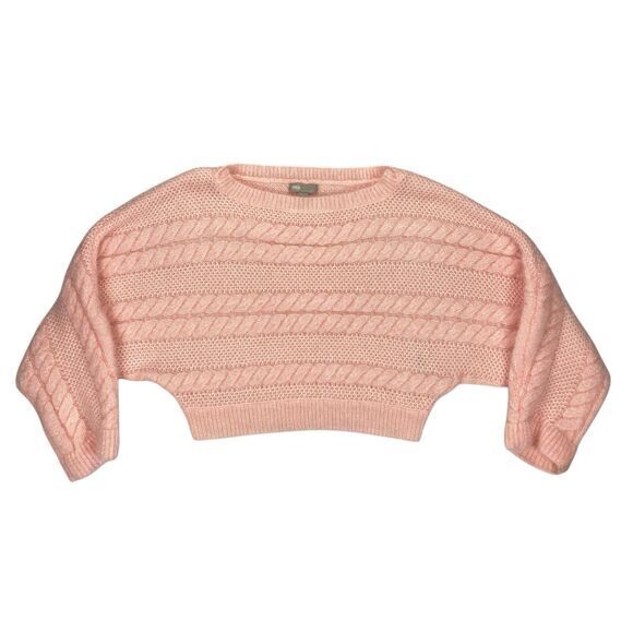 ASOS Crop Sweater Womens 6 Pink Chunky Cable Knit Crew Neck Oversize Winterwear - Picture 1 of 16